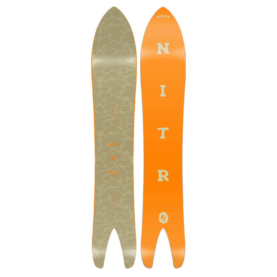 Nitro Cannon Snowboard 2026 - A snowboard with a camouflage pattern on its surface.