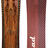 Head Gamechanger Snowboard 2025 - A brown snowboard with a wood grain pattern on its top surface.