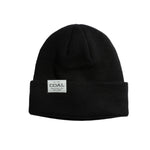Coal Uniform Low Beanie 2025 - A black beanie with a white rectangular patch on the front featuring the word "COAL" in bold black letters.