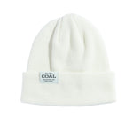 Coal Uniform Low Beanie 2025 - A cream-colored beanie with a rectangular patch on the front featuring the word "COAL" in black letters.