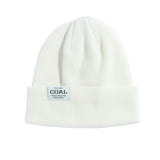 Coal Uniform Low Beanie 2025 - A cream-colored beanie with a rectangular patch on the front featuring the word "COAL" in black letters.