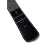 Arbor Coda Snowboard 2026 - A black snowboard with a white logo and orange accents on the top left corner of the board.