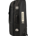 Armada 90L Travel Roller Bag - A black roller bag with a white logo featuring a sunburst design and the word "ARMADA" in bold letters.