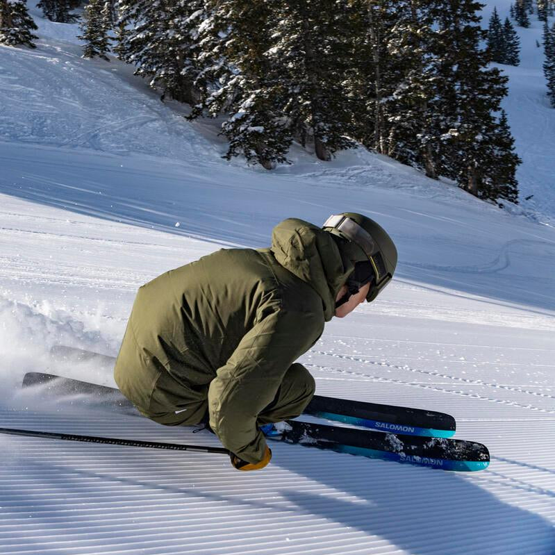 Salomon Stance 90 Skis 2025 - Black skis with blue accents and white lettering on top sheet.