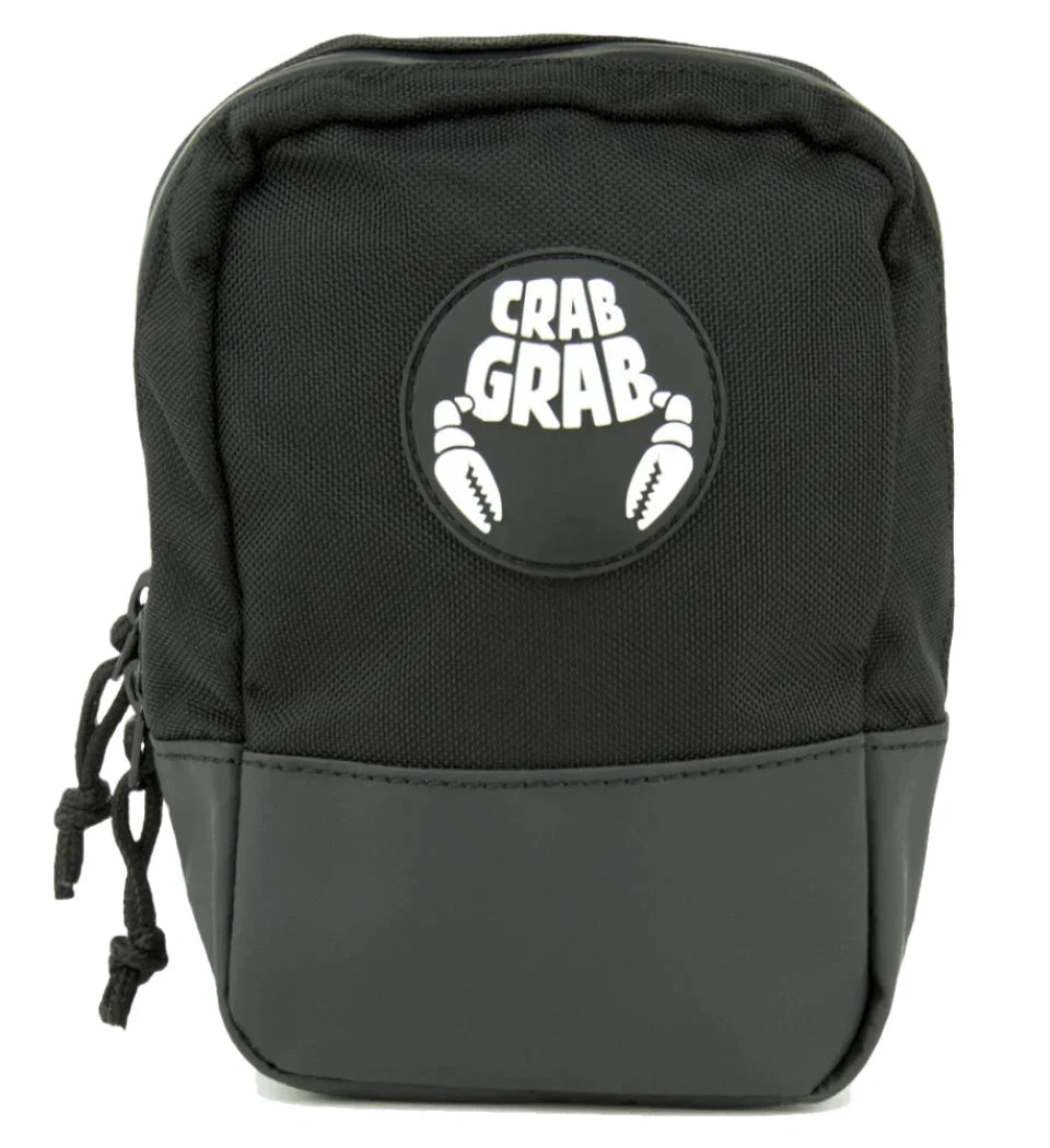 Crab Grab Snowboard Binding Bag 2025 - A black bag with a white logo featuring crab claws and the words "CRAB GRAB" in bold, blocky letters.