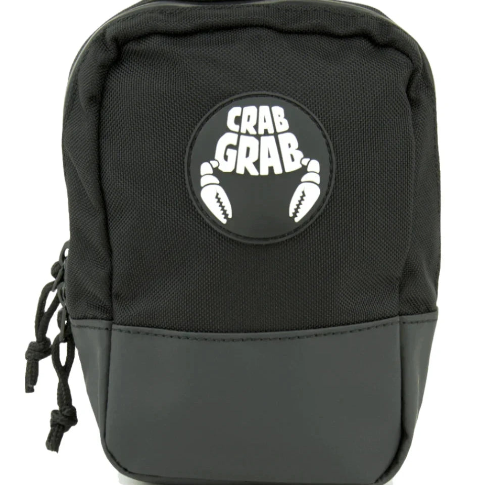 Crab Grab Snowboard Binding Bag 2025 - A black bag with a white logo featuring crab claws and the words "CRAB GRAB" in bold, blocky letters.