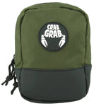 Crab Grab Snowboard Binding Bag 2025 - A green snowboard binding bag with a black logo featuring white crab claws and the words "CRAB GRAB" in bold, blocky letters.
