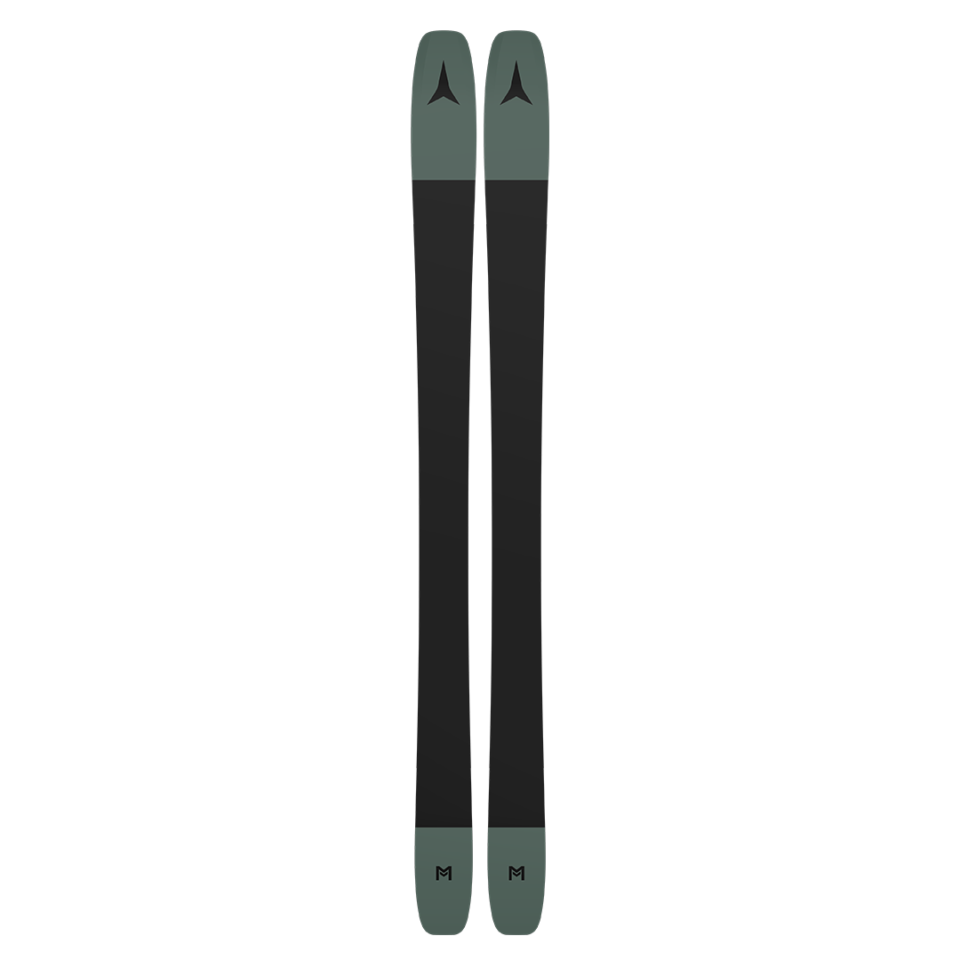 Atomic Maverick 96 CTI Skis 2026 - A pair of skis with a dark gray base and light gray tips, featuring a distinctive black logo on each tip.
