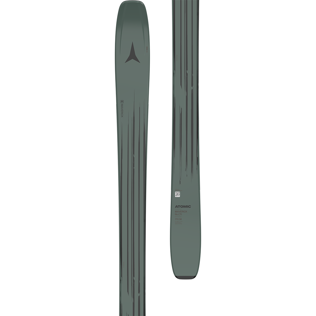 Atomic Maverick 96 CTI Skis 2026 - Dark green skis with a black logo on top and dark gray stripes down the sides.