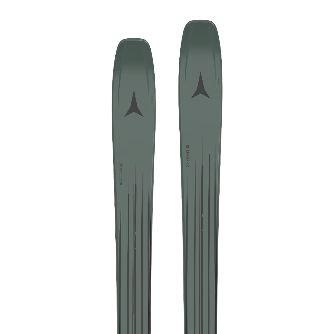 Atomic Maverick 96 CTI Skis 2026 - Dark green skis with a black logo on top, featuring a triangular shape and parallel lines running down the sides.