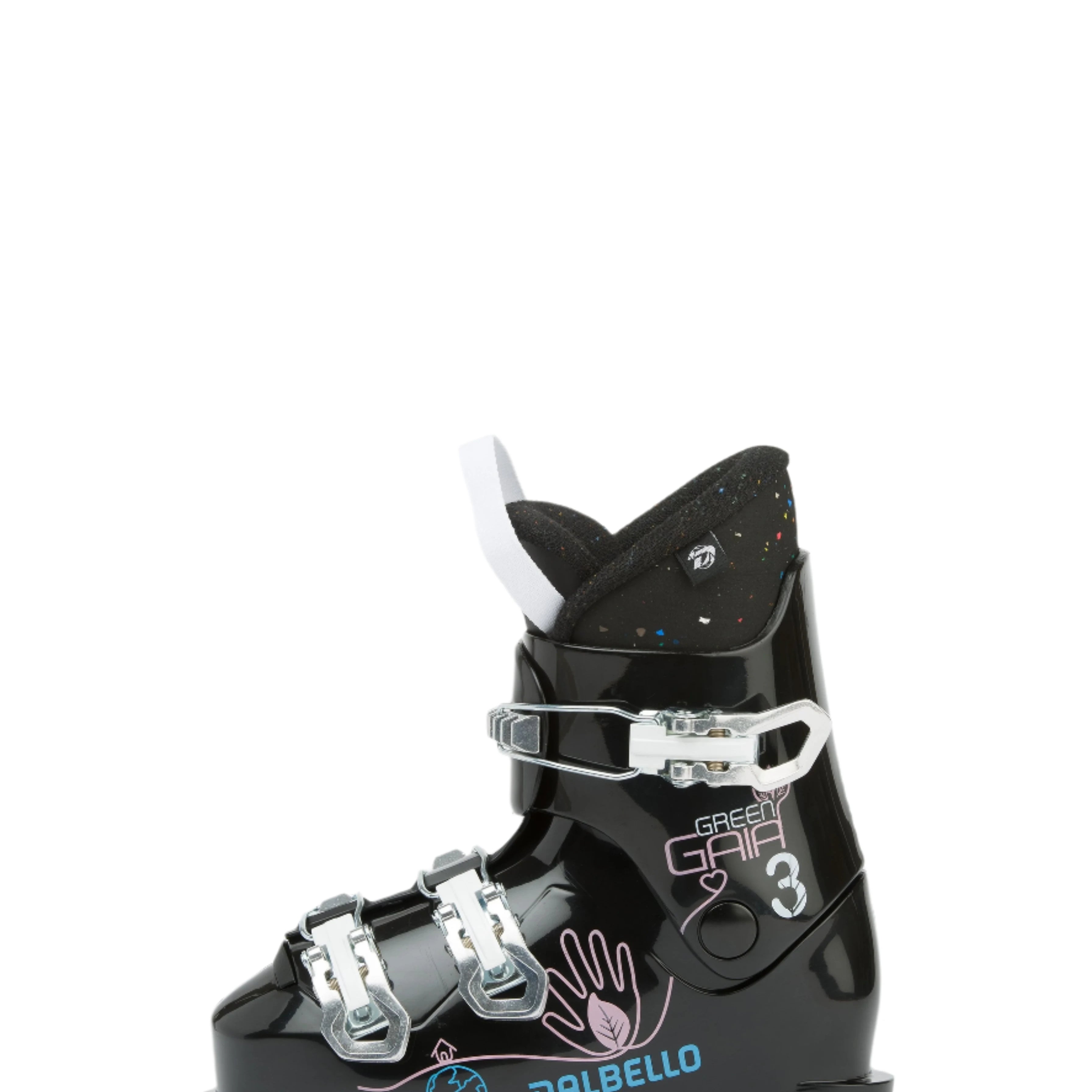 Dalbello Kid's Gaia 3.0 GW Ski Boots 2023 - Black ski boots with white laces and a silver buckle.