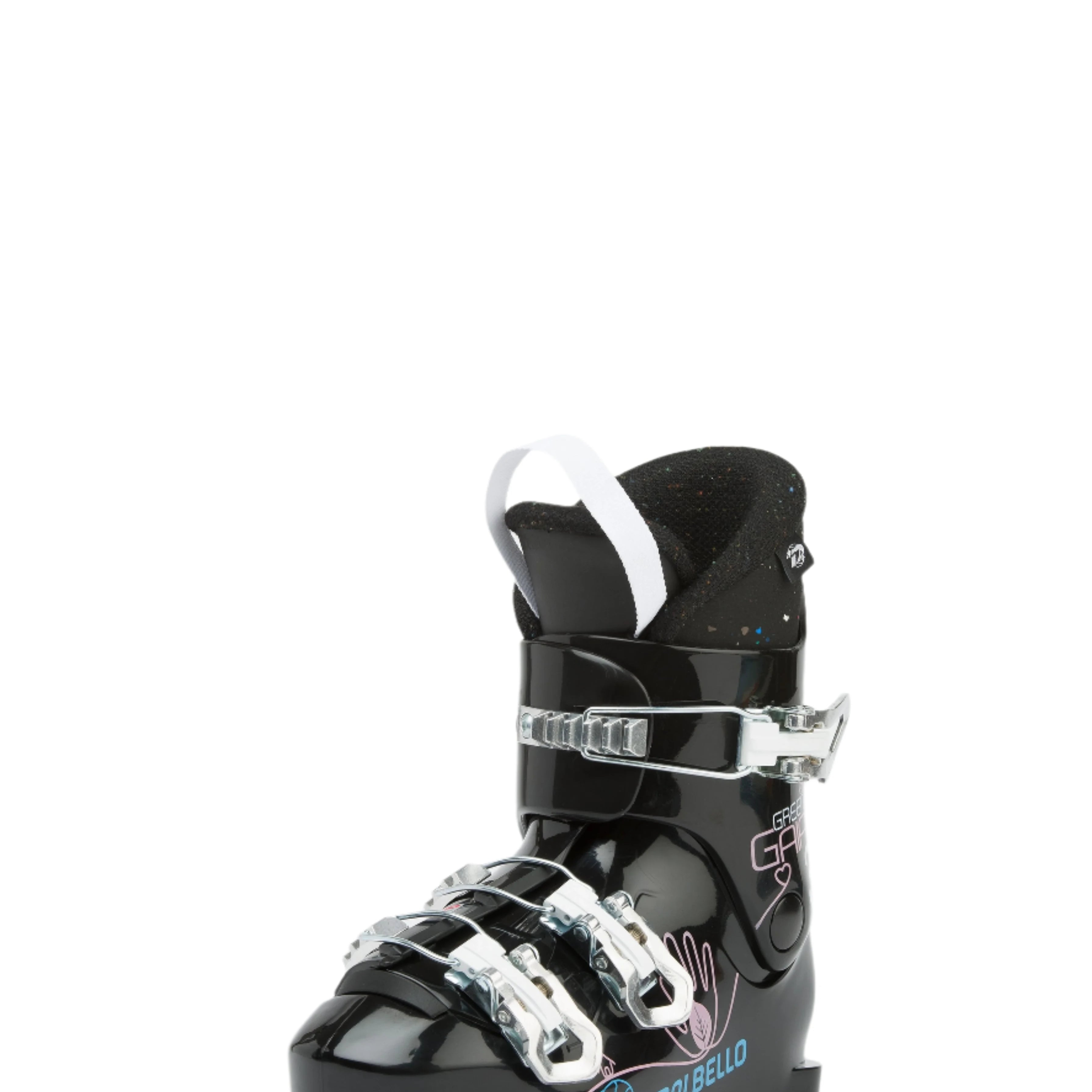 Dalbello Kid's Gaia 3.0 GW Ski Boots 2023 - Black ski boots with white straps and buckles.