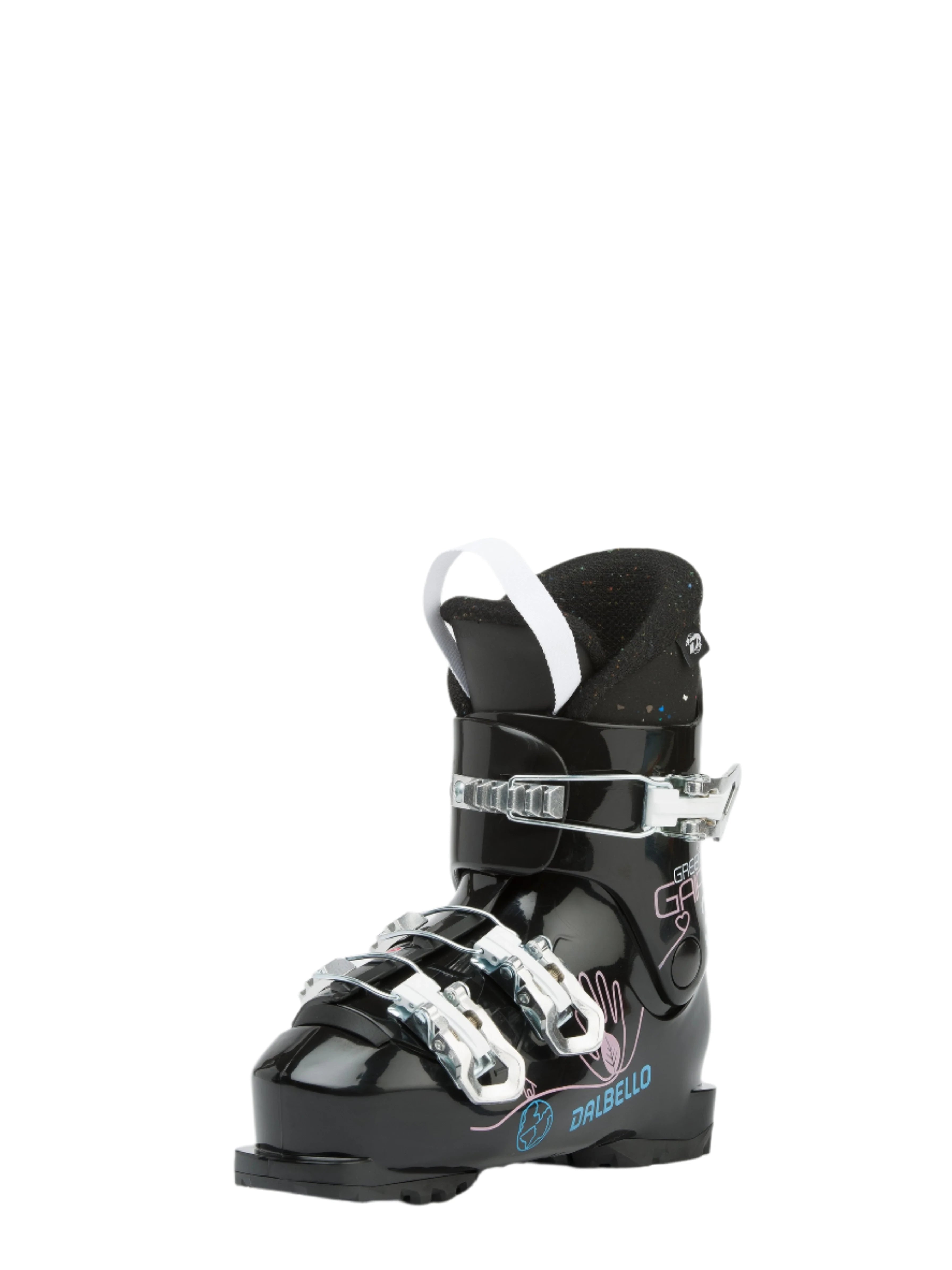 Dalbello Kid's Gaia 3.0 GW Ski Boots 2023 - Black ski boots with white straps and buckles.
