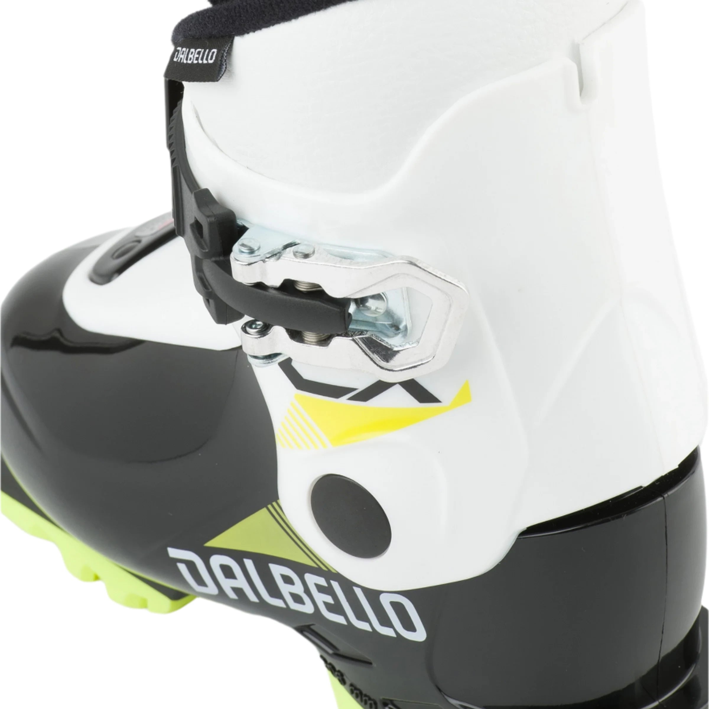 Dalbello Kid's CX 1.0 Cabrio GW Ski Boots 2026 - A pair of white ski boots with black and yellow accents, featuring a distinctive "CX" logo on the side.