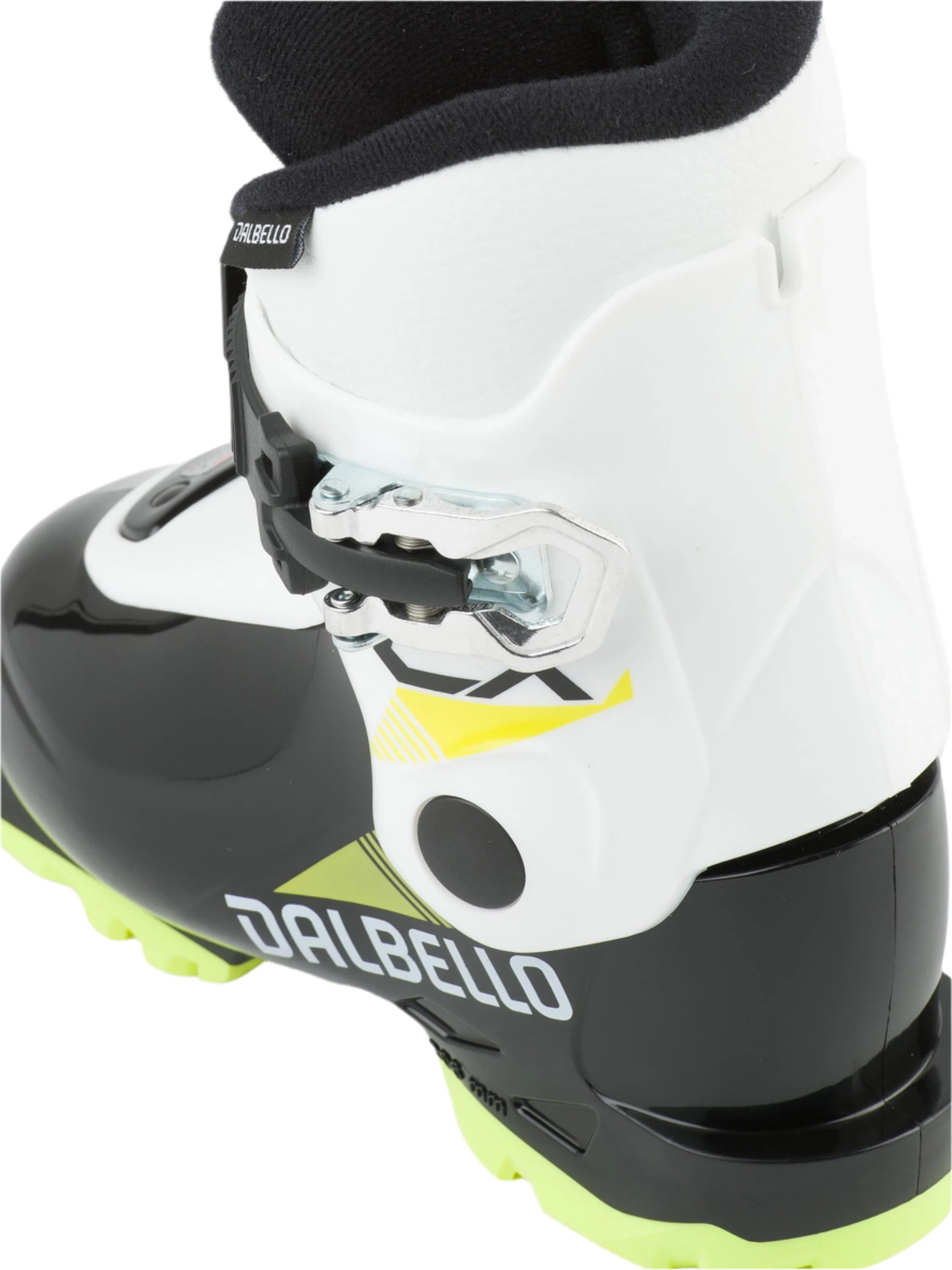 Dalbello Kid's CX 1.0 Cabrio GW Ski Boots 2026 - A pair of white ski boots with black and yellow accents, featuring a distinctive "CX" logo on the side.