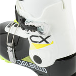 Dalbello Kid's CX 2.0 Cabrio GW Ski Boots 2026 - White ski boots with black and yellow accents, featuring a silver buckle on the side.