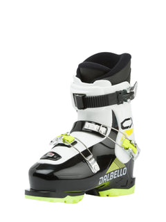 Dalbello Youth CX 3.0 Cabrio GW Ski Boots 2026 - A pair of black and white ski boots with neon green accents, featuring a sleek design and prominent "CX" logo on the side.