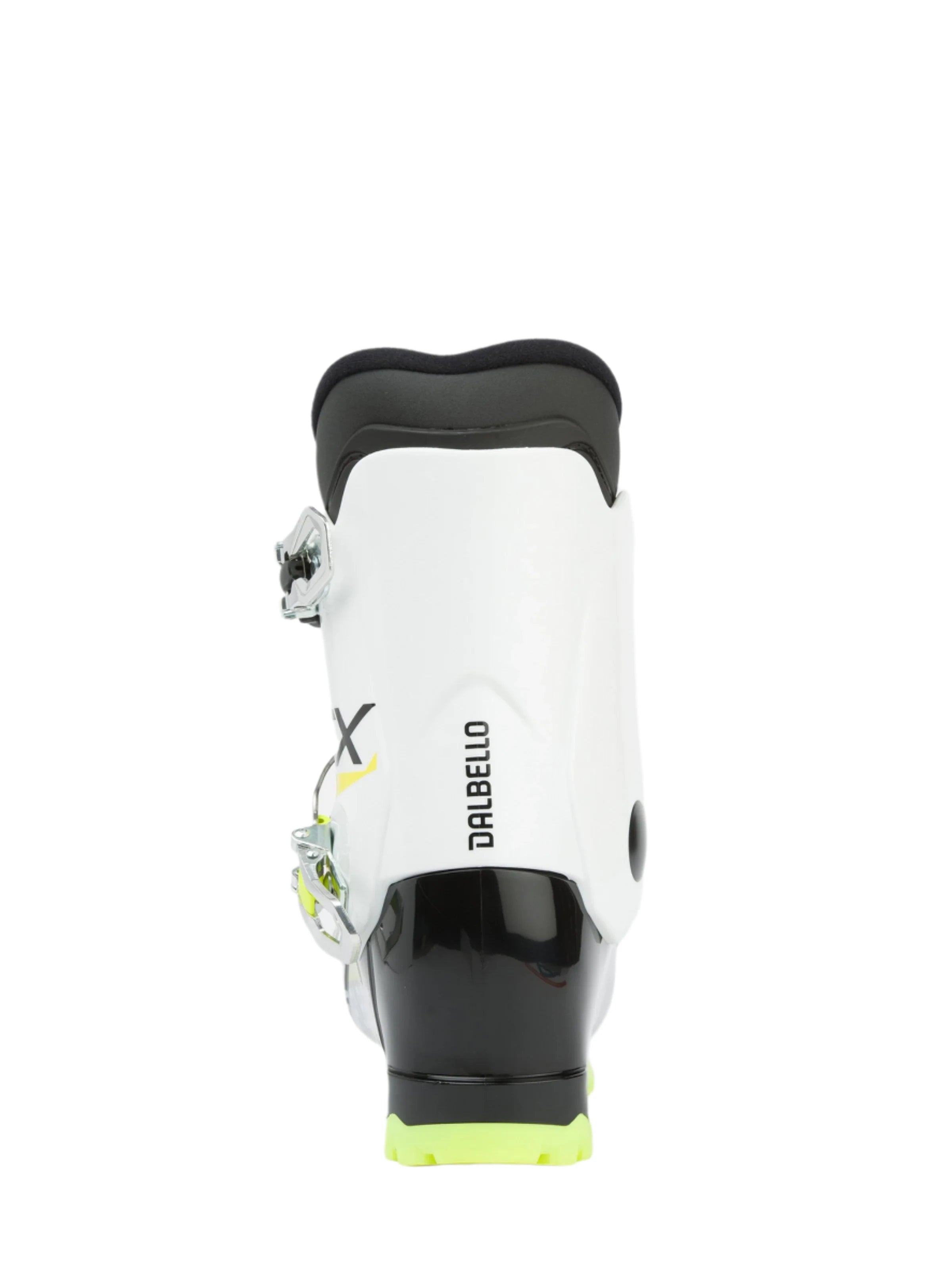 Dalbello Youth CX 3.0 Cabrio GW Ski Boots 2026 - White ski boots with silver buckles and yellow accents on the sides.