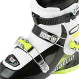 Dalbello Youth CX 3.0 Cabrio GW Ski Boots 2026 - A pair of black and white ski boots with neon green accents, featuring a distinctive logo on the side.
