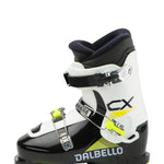 Dalbello Youth CX 3.0 Cabrio GW Ski Boots 2026 - A pair of black and white ski boots with neon green accents, featuring a sleek design and prominent "CX" logo on the side.