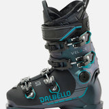 Dalbello Women's Veloce 75 MV Ski Boot 2026 - A black ski boot with teal accents and a white logo on the side.