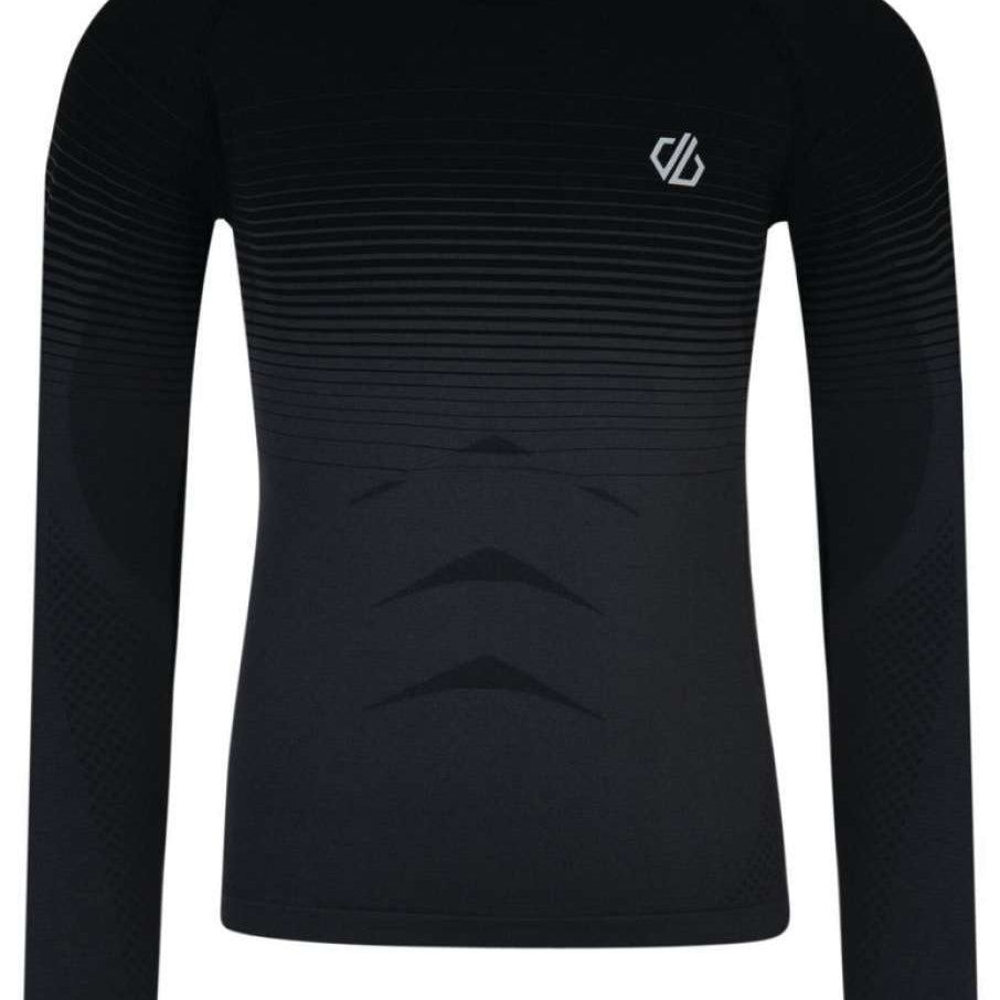 Dare2B Kid's In The Zone Base Layer Set 2024 - A black base layer set with a subtle white logo on the chest and a small tag on the back of the neck.