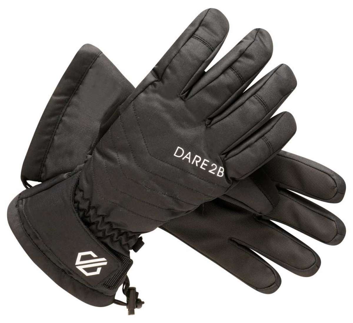 Dare2B Women's Charisma II Glove 2024 - A pair of black gloves with a textured palm and a white logo on the cuff.