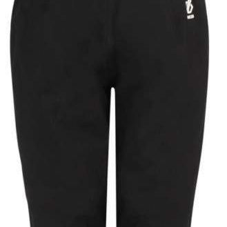 Dare2B Ladies Effused II Shell Pant Short - Black pants with a subtle white logo on the left leg, featuring a sleek design and adjustable straps.