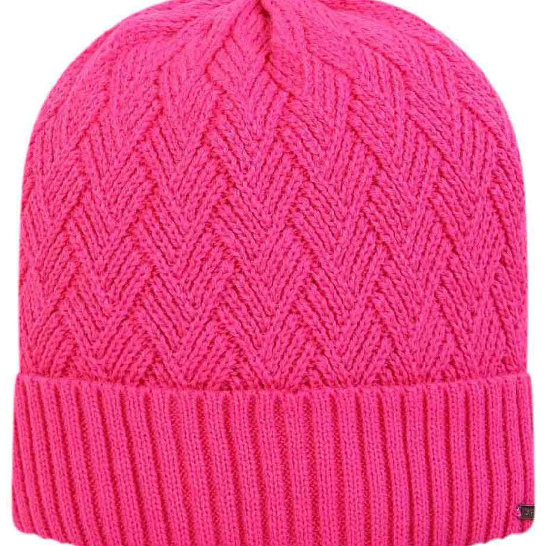 Dare2B Ladies Likeness Beanie - A pink beanie with a chevron pattern on top and ribbed cuff at bottom.