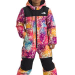 North Face Junior's Freedom Insulated Snow Suit 2025 - A multicolored snowsuit with a black stripe across the chest and a white logo on the left side of the chest.