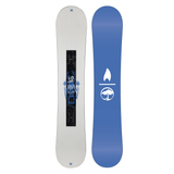 Arbor Metal Machine Decon Snowboard 2026 - A black snowboard with a blue graphic of a robot-like creature on top of a mountain, wearing goggles and holding ski poles.