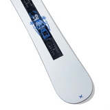Arbor Metal Machine Decon Snowboard 2026 - A black snowboard with a blue and white logo featuring a robot-like design, set against a light gray background.