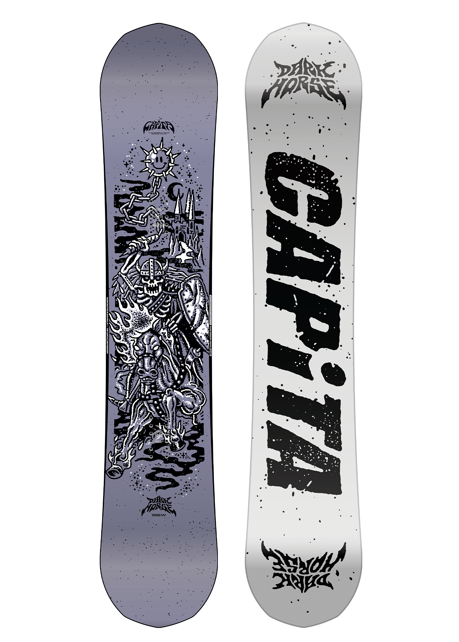 CAPITA - Dark Horse Snowboard 2026 is shown in a light gray color with black lettering and graphics.