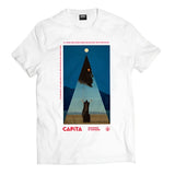 CAPiTA - A white short-sleeve t-shirt with a large, centered graphic of a skier in front of a mountainous landscape.