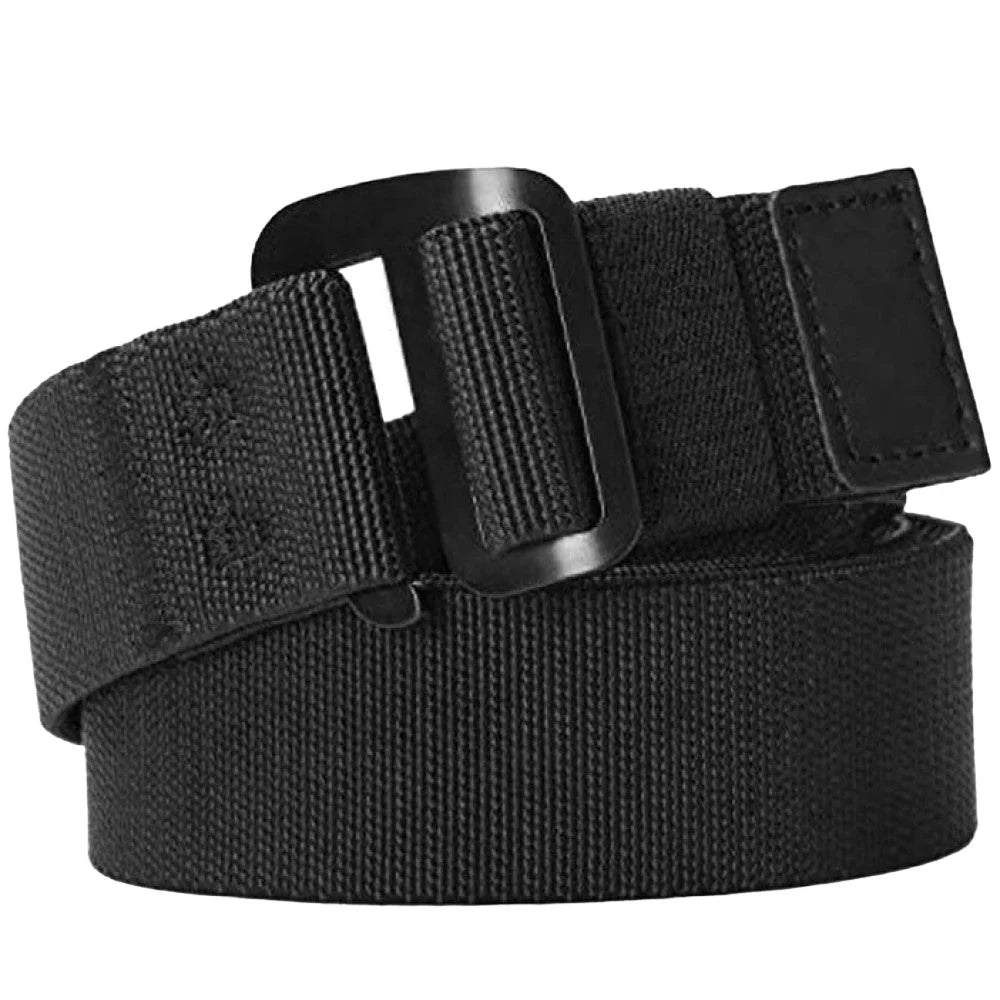 FIELD BELT - A black belt with a rectangular metal buckle.