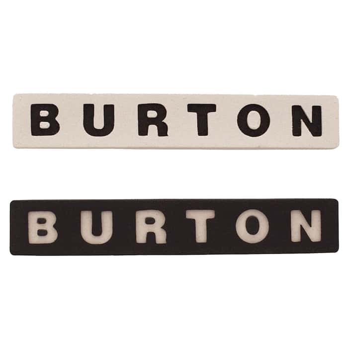 Burton Foam Stomp Pad 2025 - A rectangular foam pad with rounded corners, featuring the word "BURTON" in bold black letters across its top surface.