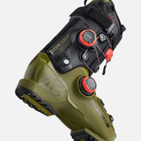 K2 Cortex 120 Zonal BOA ski boots feature a dark green color with red accents and a distinctive zonal design.