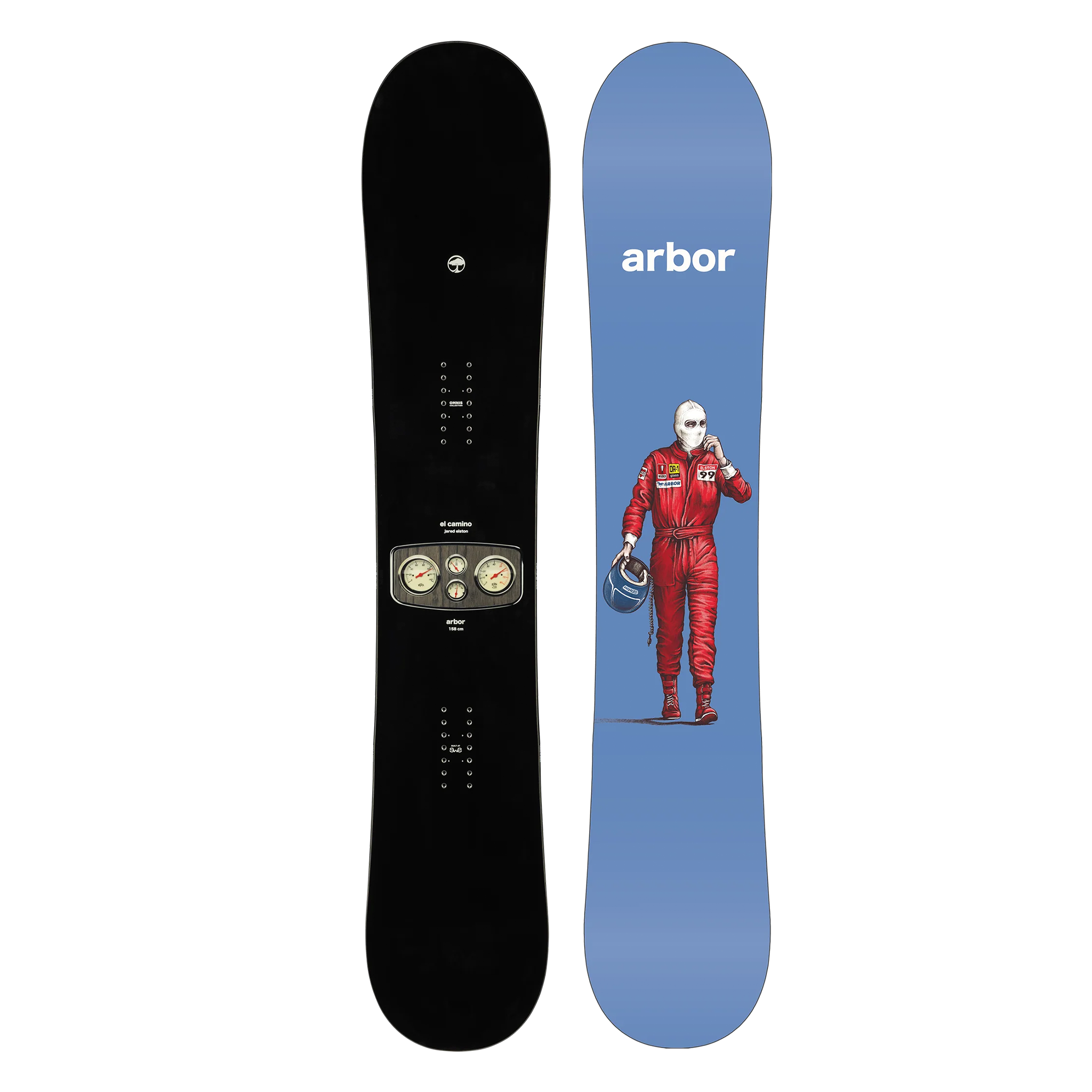 Arbor El Camino - Jared Elston Pro Snowboard 2026 - A black snowboard with a white logo at the top and a gray stripe along the bottom edge.
