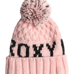 Roxy Junior's Tonic Beanie 2025 - A light pink beanie with a black pom-pom on top and "ROXY" written in black letters across the front.