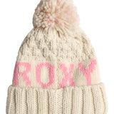 Roxy Junior's Tonic Beanie 2025 - A cream-colored beanie with a pink "ROXY" logo on the front.