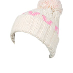 Roxy Junior's Tonic Beanie 2025 - A cream-colored beanie with a pink stripe and pom-pom on top.