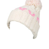 Roxy Junior's Tonic Beanie 2025 - A cream-colored beanie with a pink stripe and pom-pom on top.