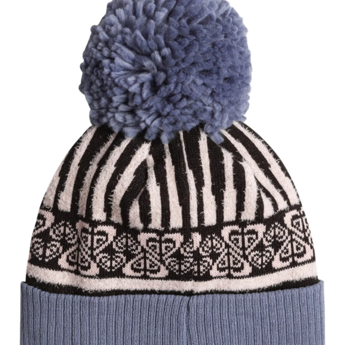 Roxy Girl's Frozey Beanie 2025 - A gray beanie with a white and black geometric pattern on top, featuring a large gray pom-pom at the tip.