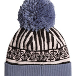 Roxy Girl's Frozey Beanie 2025 - A gray beanie with a white and black geometric pattern on top, featuring a large gray pom-pom at the tip.