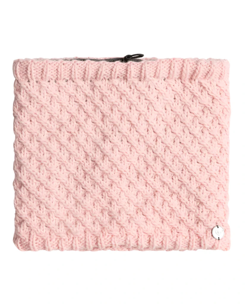 Roxy Women's Blizzard Collar - A light pink, chunky-knit collar with a subtle cable pattern and ribbed edges.