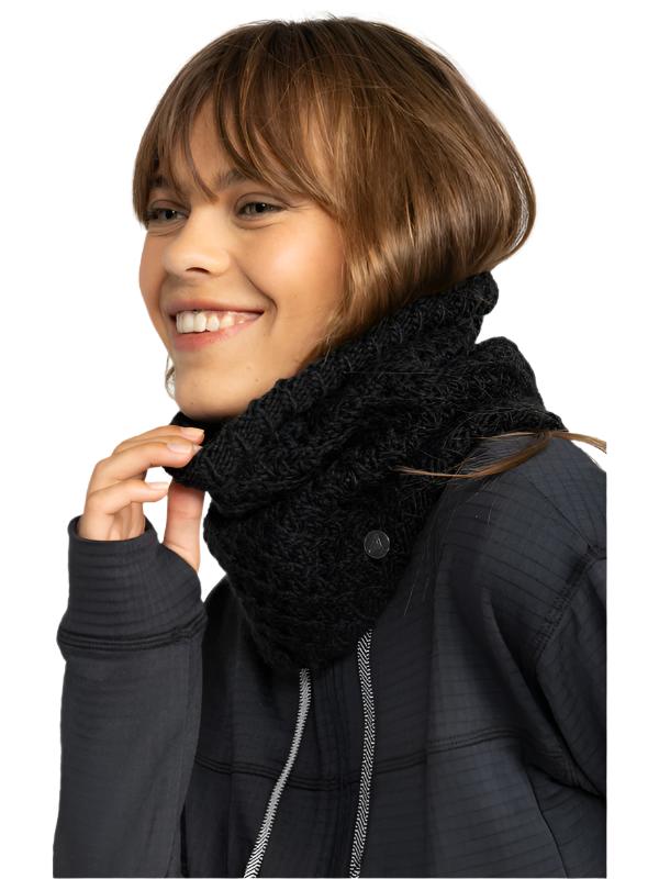 Roxy Women's Blizzard Collar - A black knit scarf with a subtle cable-knit pattern and a soft, fuzzy texture.