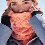 Roxy Women's Sayna Collar - A coral fleece neck warmer with a repeating diamond pattern in white and coral.