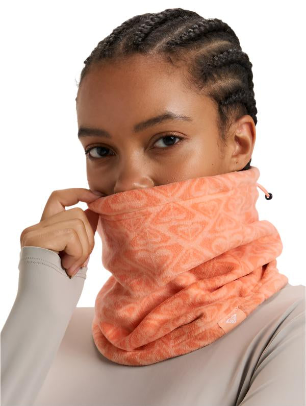 Roxy Women's Sayna Collar - A coral-colored fleece neck warmer with a subtle white geometric pattern.