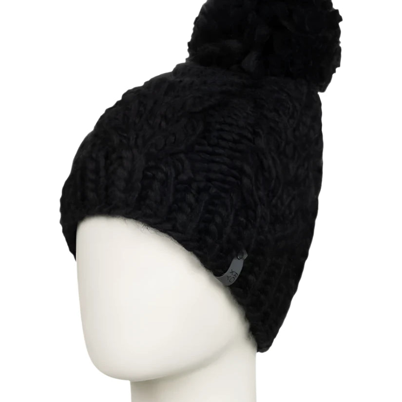 Roxy Women's Winter Beanie 2025 - A black beanie with a large pom-pom on top.
