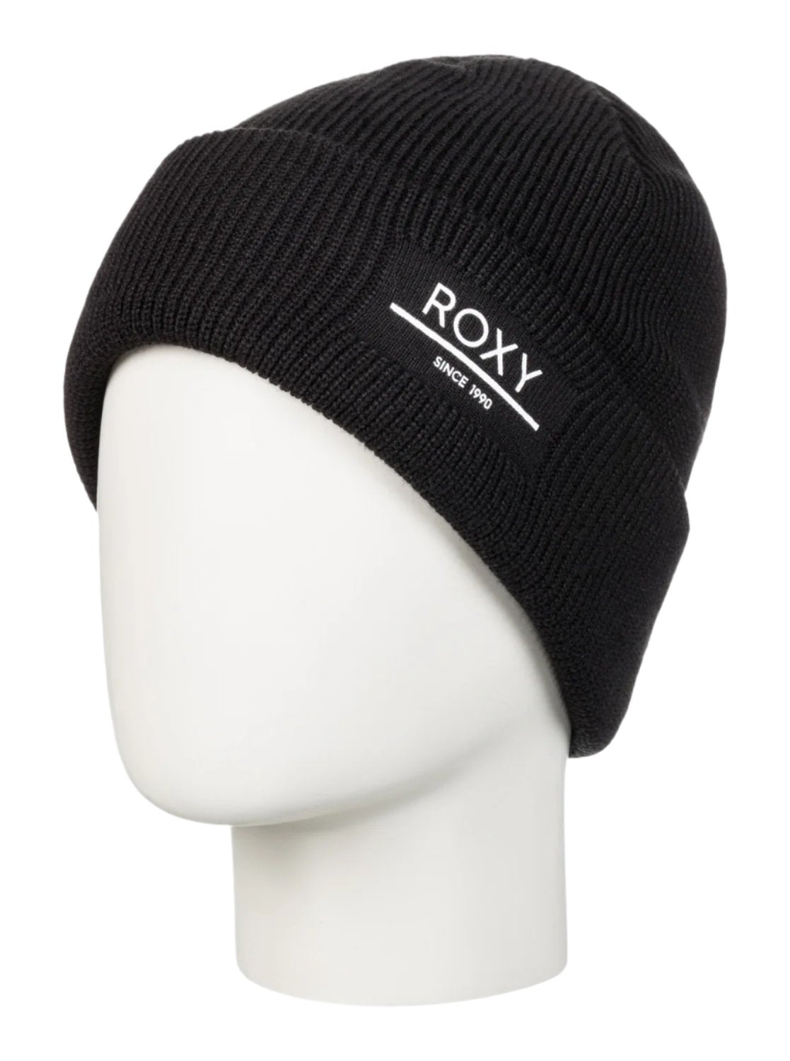 Roxy Women's Folker Beanie 2025 - A black beanie with a white logo on the front.